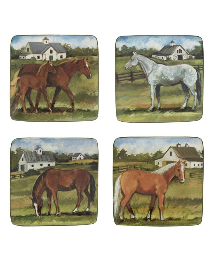 Certified International york Stables Set of 4 Canape Plates 6