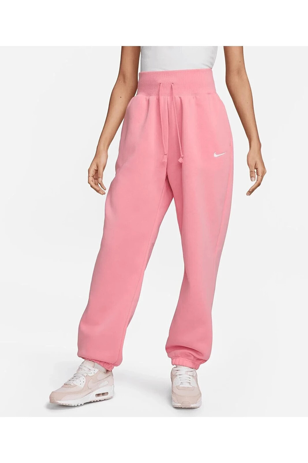 Nike mini swoosh high rise wide leg joggers in pink спортивные