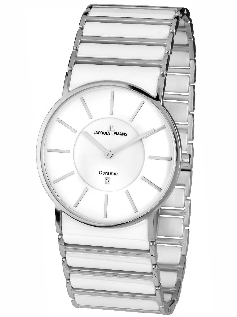 Мужские наручные часы с белым браслетом Jacques Lemans 1-1648E York Ceramic Mens 39mm 5 ATM