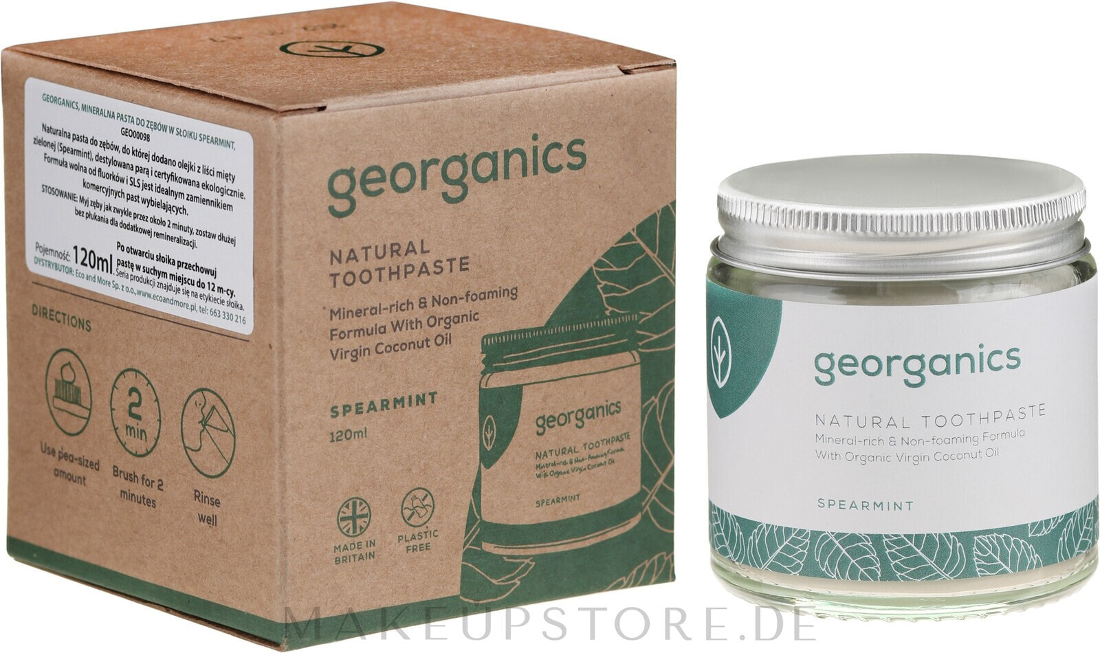 Natürliche und mineralstoffreiche Zahnpasta mit Minzgeschmack - Georganics Spearmint Natural Toothpaste