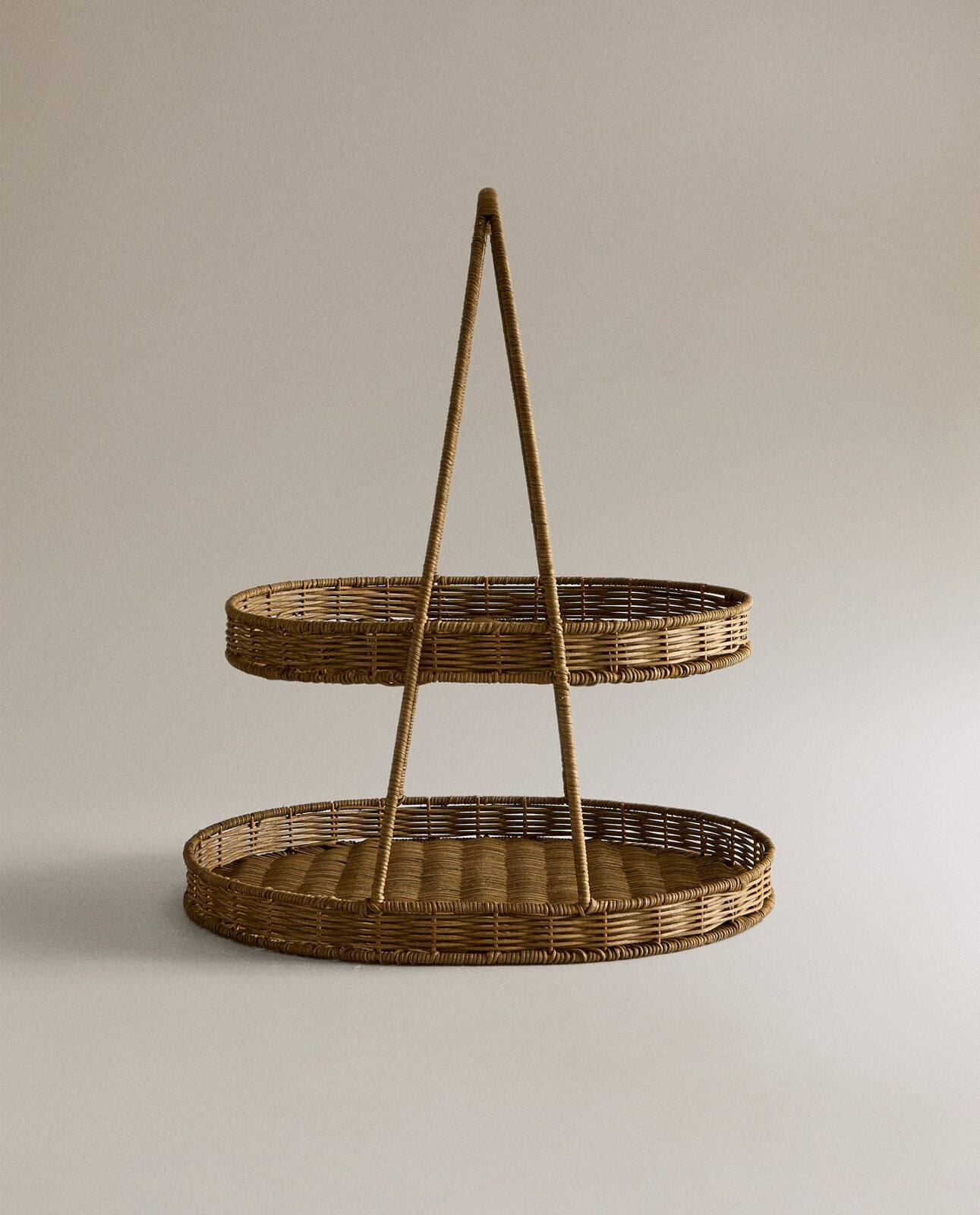 Two-tier rattan serving dish with handle