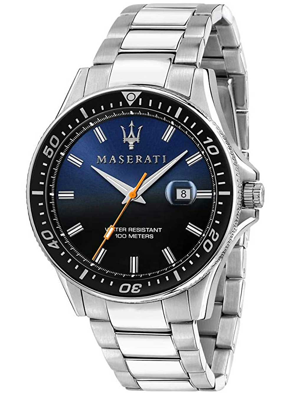 Мужские наручные часы с серебряным браслетом Maserati R8853140001 Sfida mens watch 44mm 10ATM