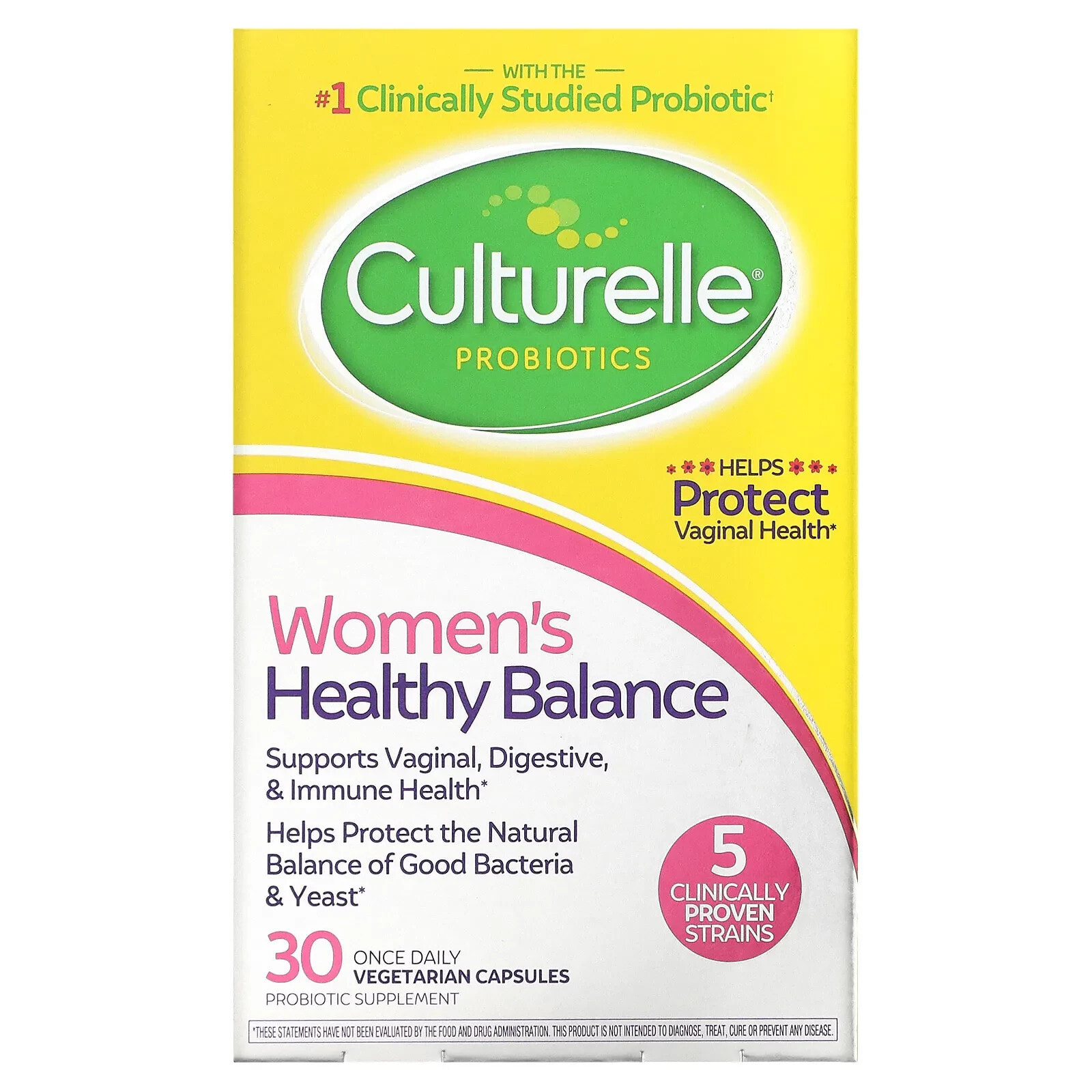 Culturelle, пробиотики, здоровый баланс для женщин, 30 вегетарианских капсул для ежедневного одноразового приема