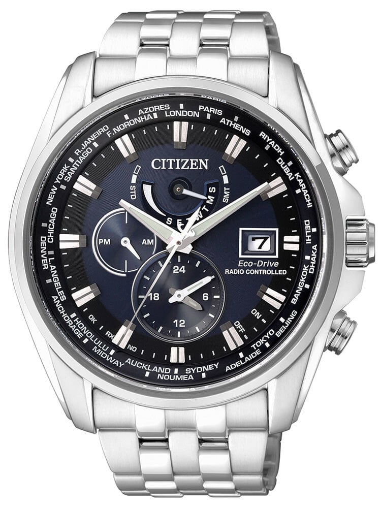 Мужские наручные часы с серебряным браслетом Citizen AT9030-55L Eco-Drive Mens Radio Controlled Watch Sapphire Glass 10 ATM 44mm
