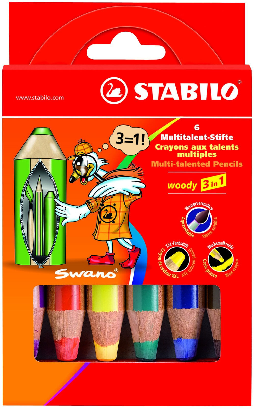 STABILO Woody 3 in 1 цветной карандаш 6 шт 880/6