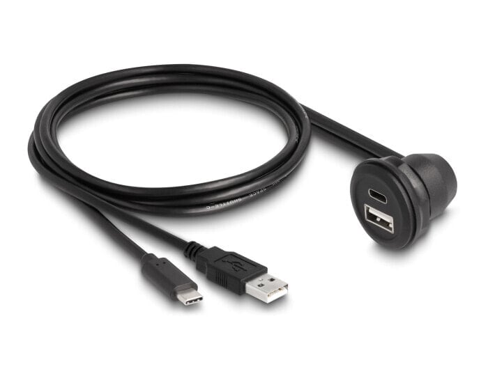 USB 2.0 Kabel Typ-A Stecker und Type-C zu Buchse 90°