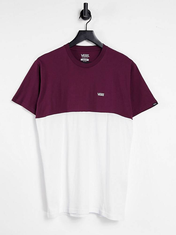 Vans – T-Shirt im Blockfarbendesign in Weiß/Burgunderrot