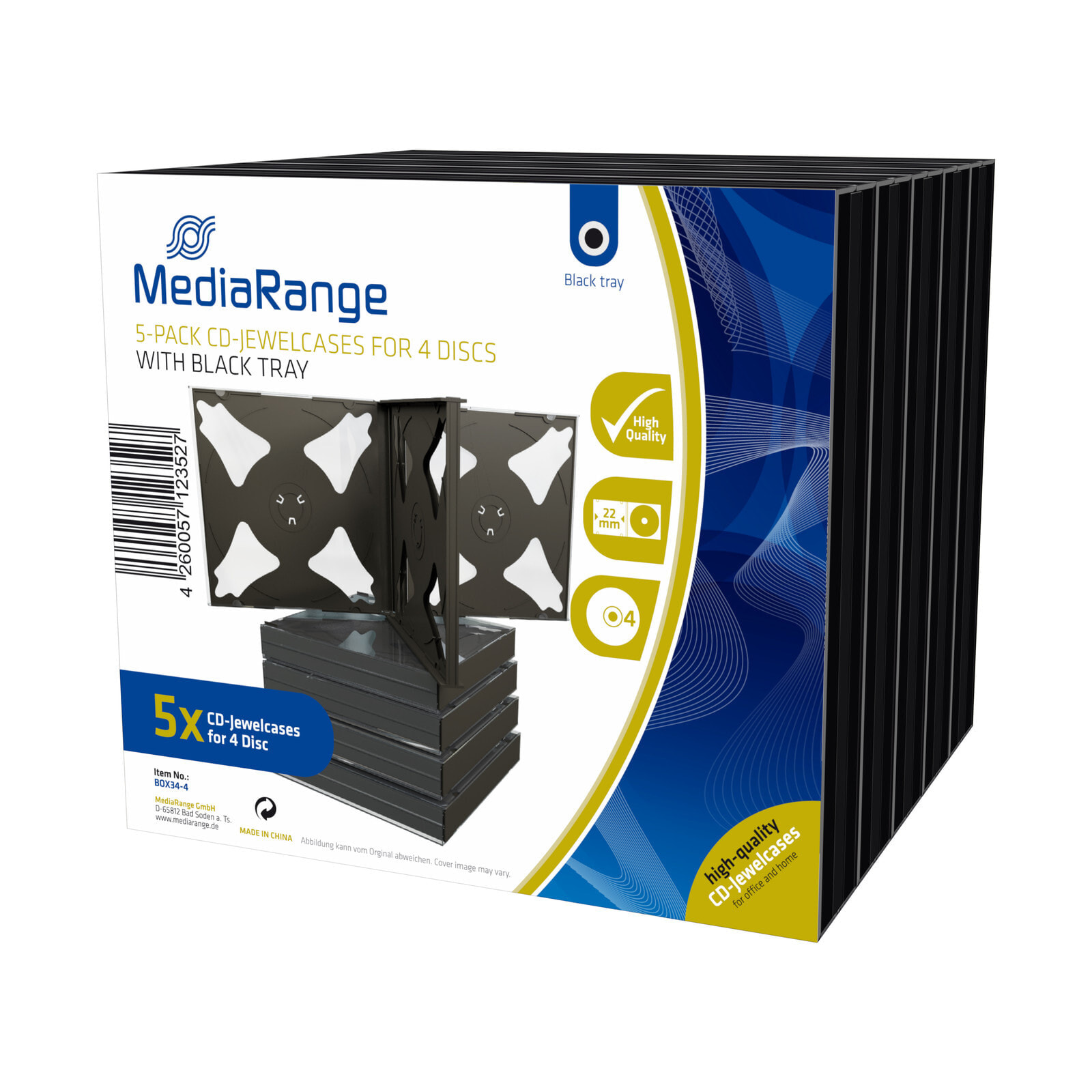 MediaRange BOX34-4 чехлы для оптических дисков Стандартная упаковка 4 диск (ов) Черный