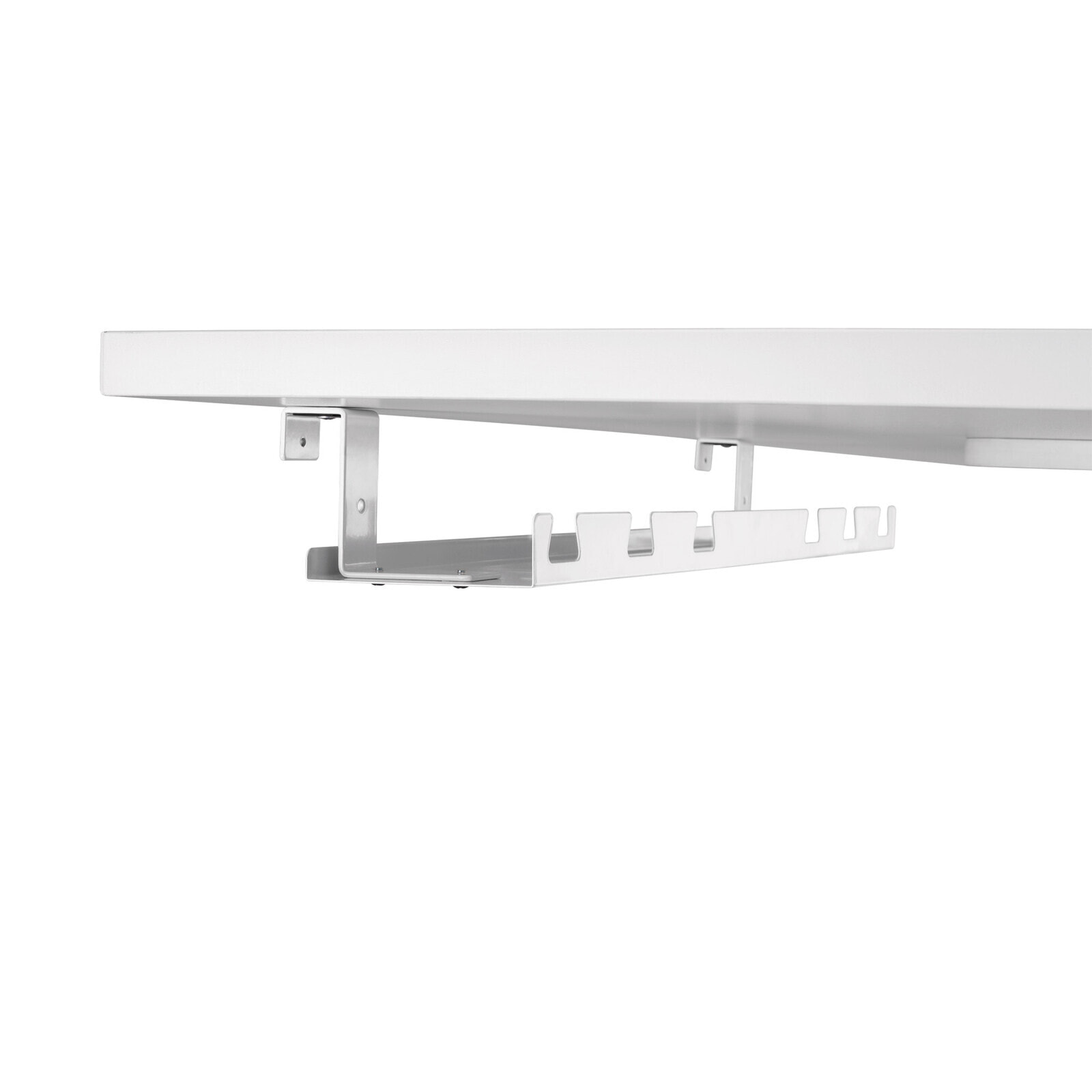 Cable guide/shelf for under-table mounting - white