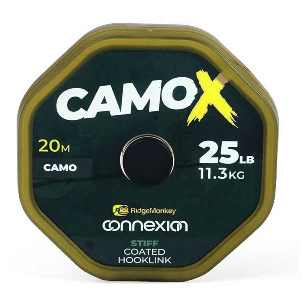RIDGEMONKEY Connexion CamoX Stiff Coated Hooklink 20 m Carpfishing Line