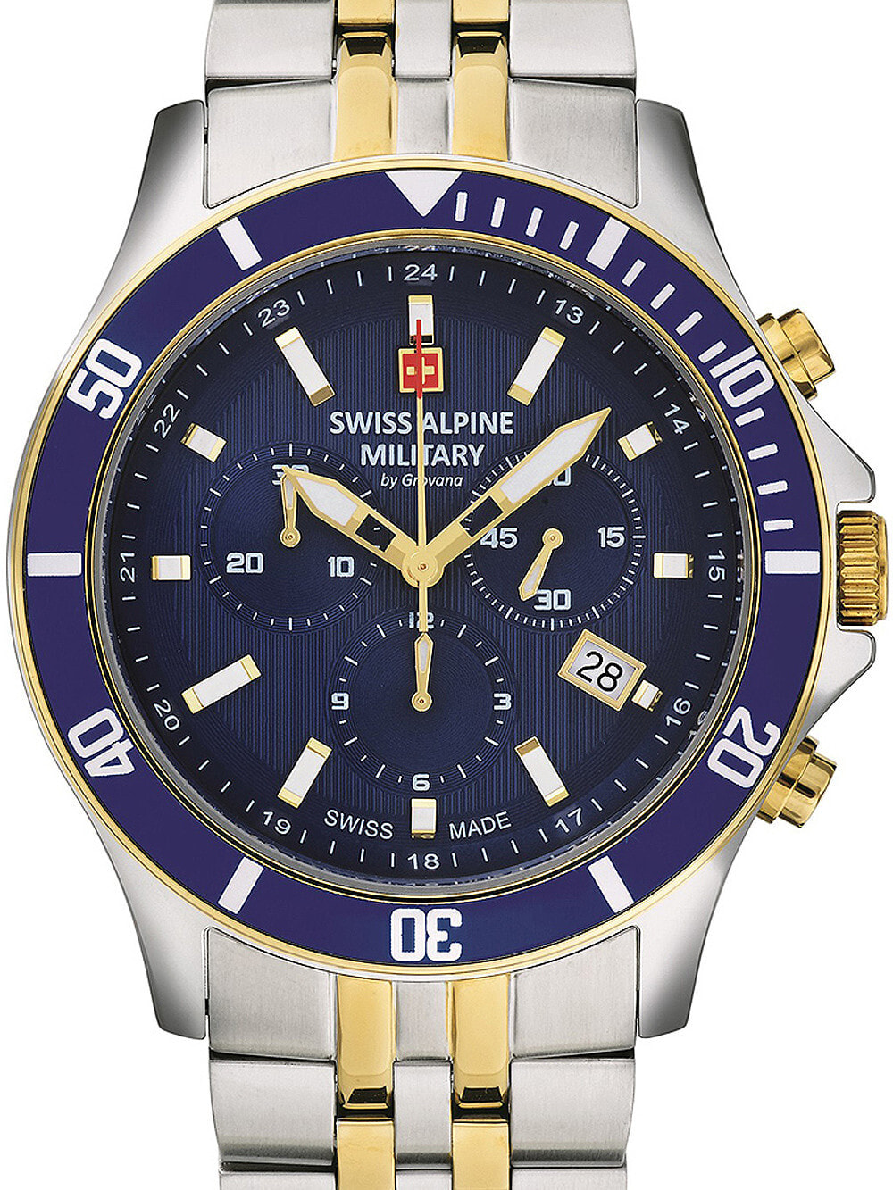 Мужские наручные часы с серебряным браслетом Swiss Alpine Military 7022.9145 chronograph 42mm 10ATM