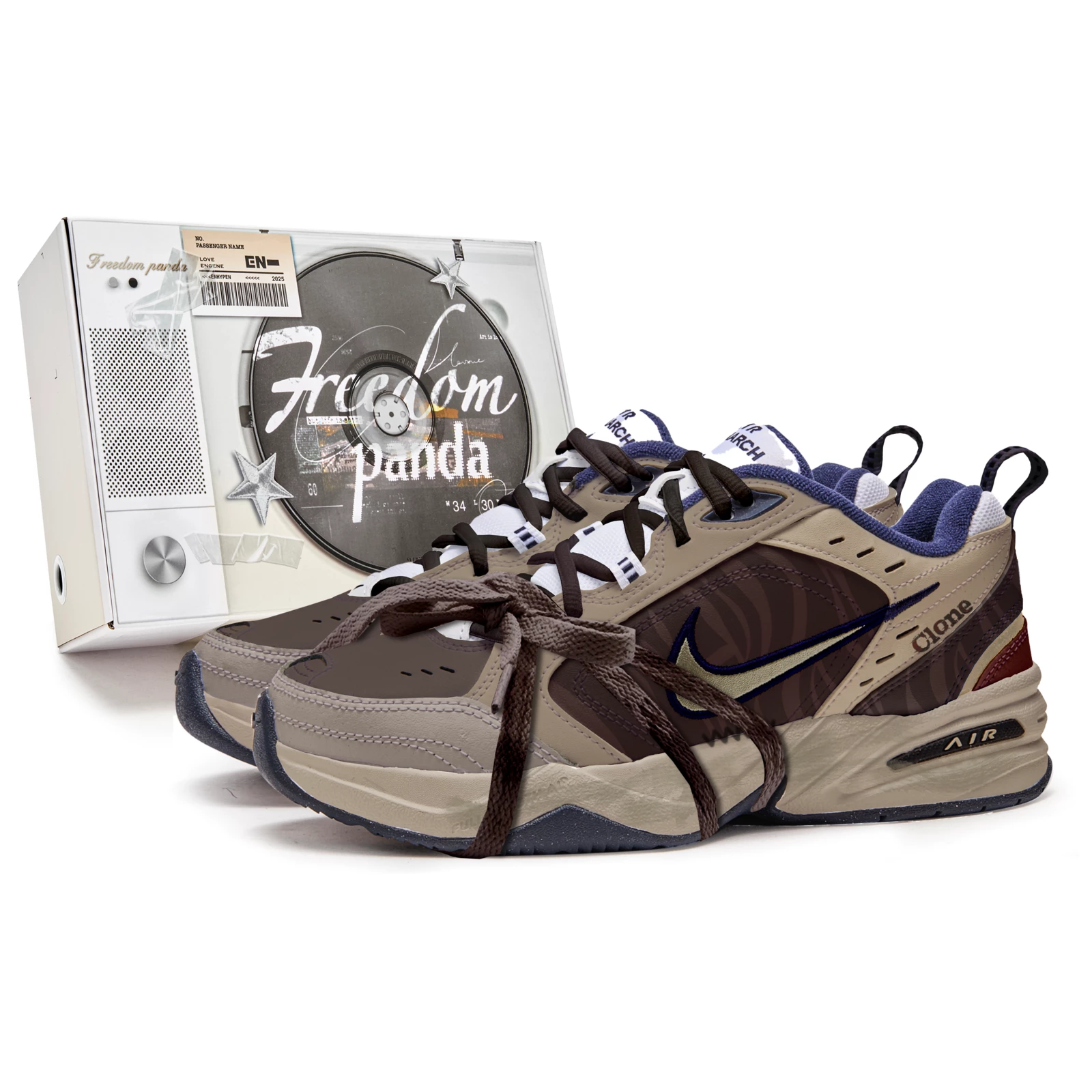 Nike Air Monarch 4 Free Panda Box Rusty Lake Anti-Slip Wear-Resistant Low-Top Chunky Sneakers Unisex Brown