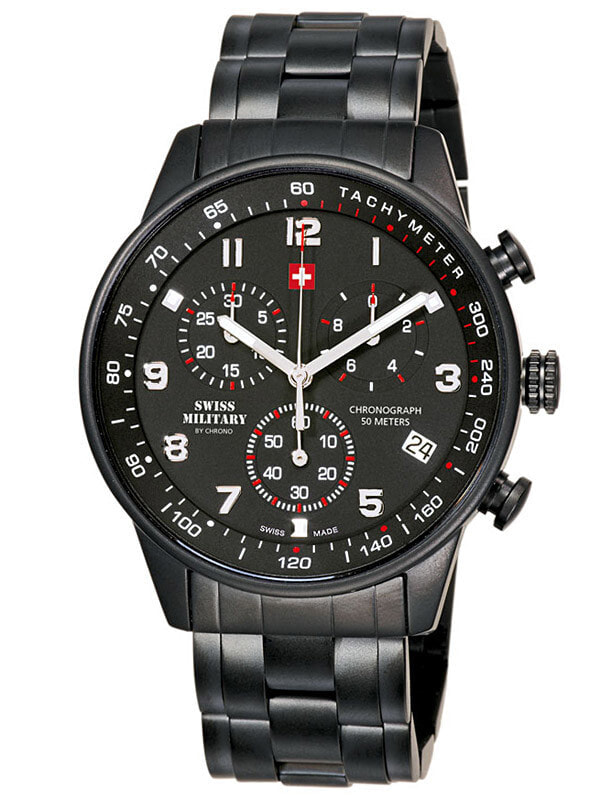 Мужские наручные часы с черным браслетом Swiss Military SM34012.04 Chronograph 41mm 5 ATM