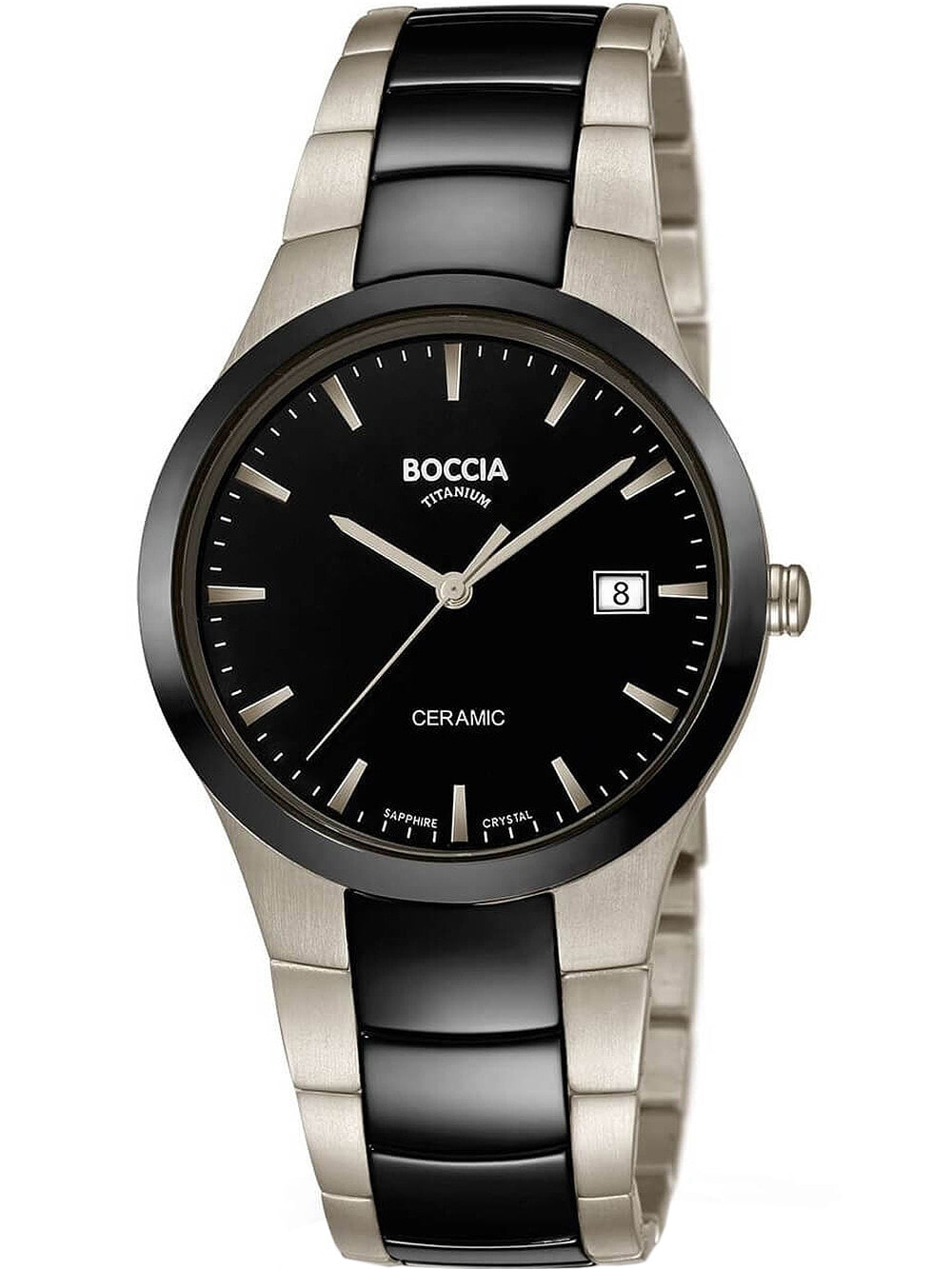 Мужские наручные часы с серебряным черным браслетом Boccia 3639-01 mens watch ceramic titanium 39mm 5ATM