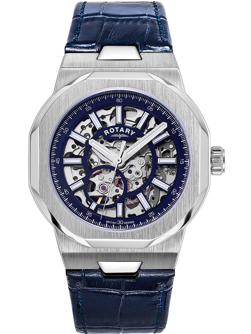 Мужские наручные часы с синим кожаным ремешком  Rotary GS05415/05 Regent automatic 40mm 10ATM