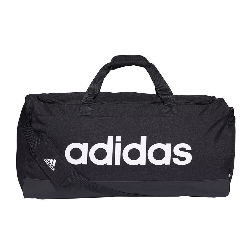 Мужская спортивная сумка черная текстильная средняя для тренировки с ручками через плечо Adidas Linear Дафл L