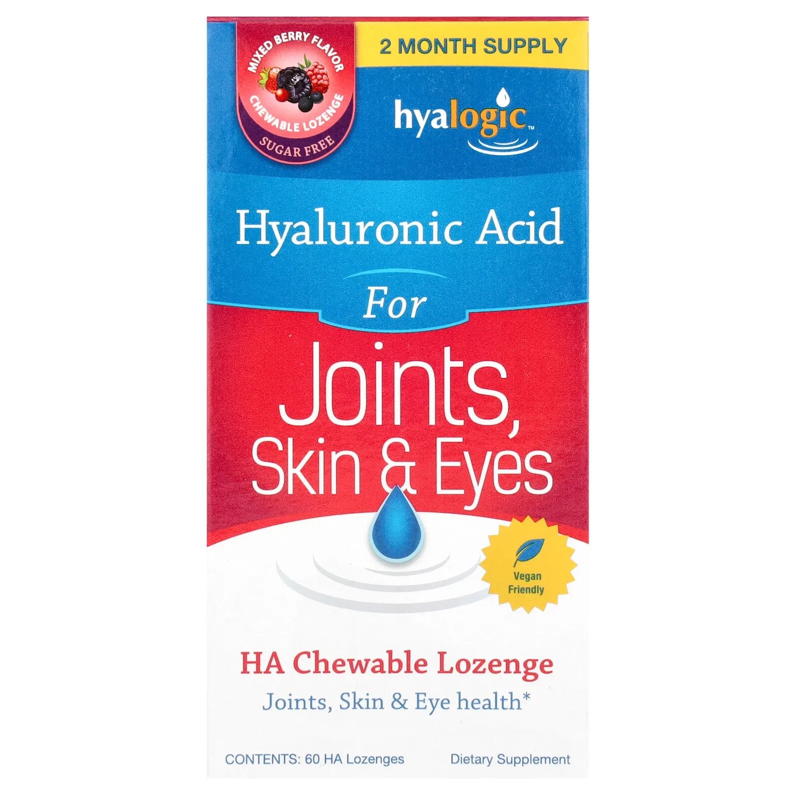 Hyaluronic Acid For Joints, Skin & Eyes, Mixed Berry, 60 Lozenges