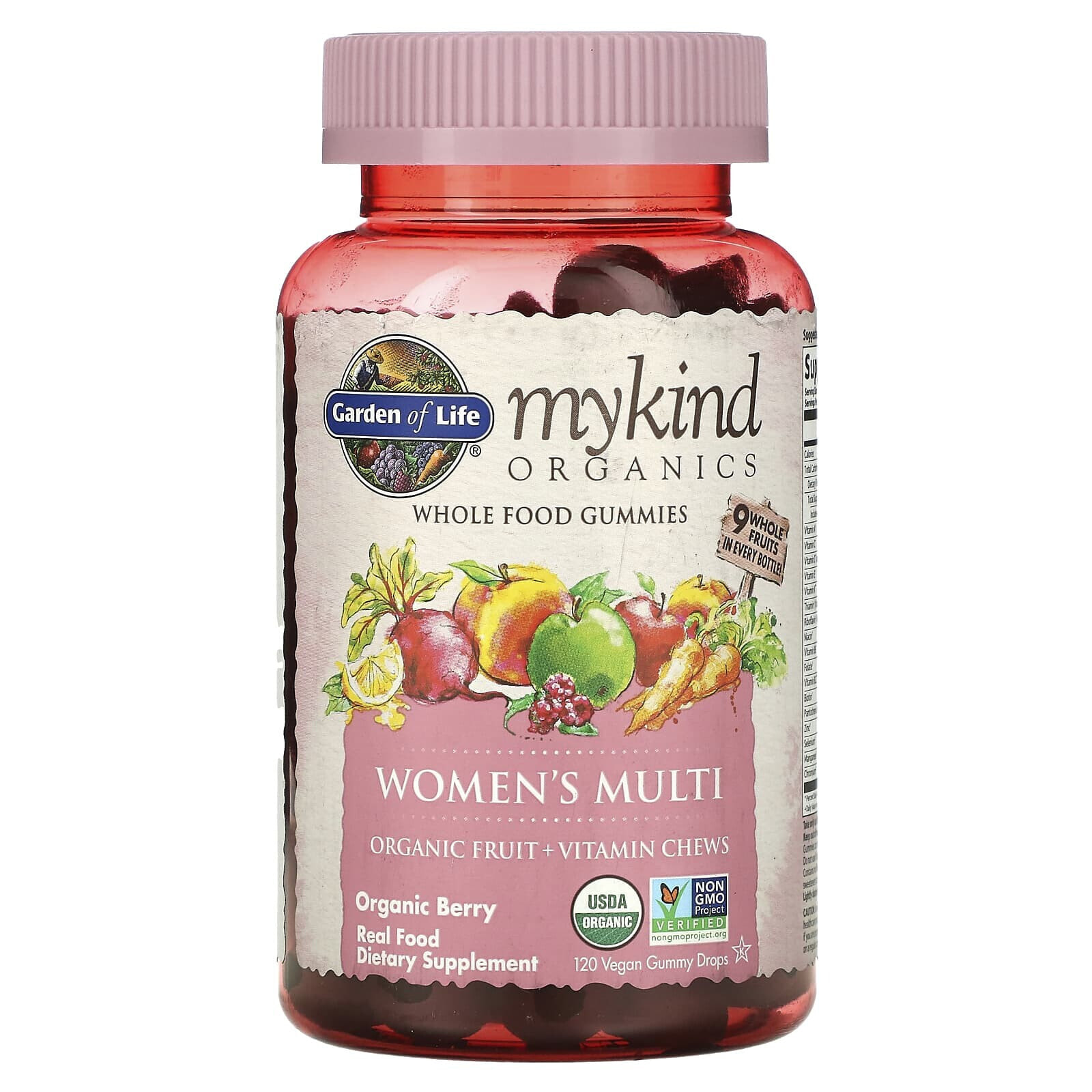 Гарден оф Лайф, MyKind Organics, мультивитамины для женщин, органические ягоды, 120 веганских жевательных таблеток