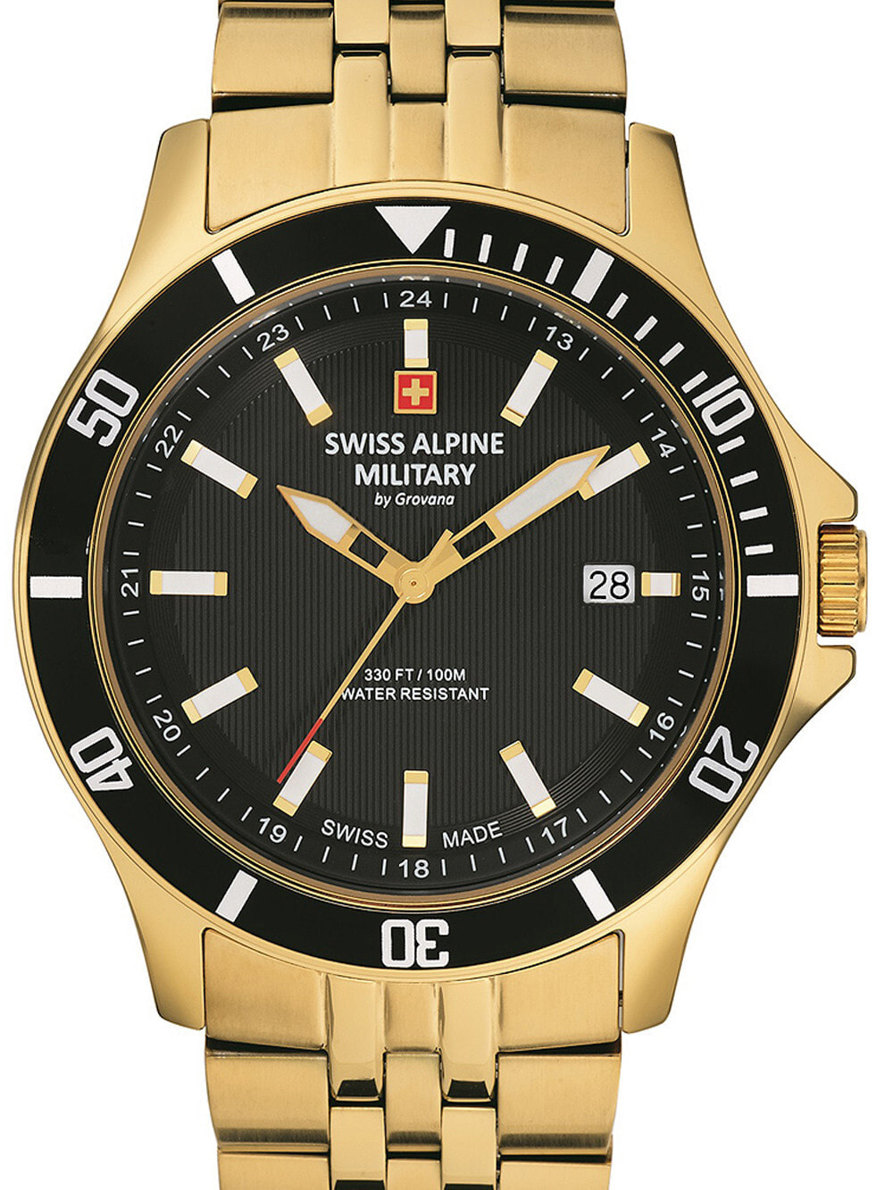 Мужские наручные часы с золотым браслетом Swiss Alpine Military 7022.1117 mens 42mm 10ATM