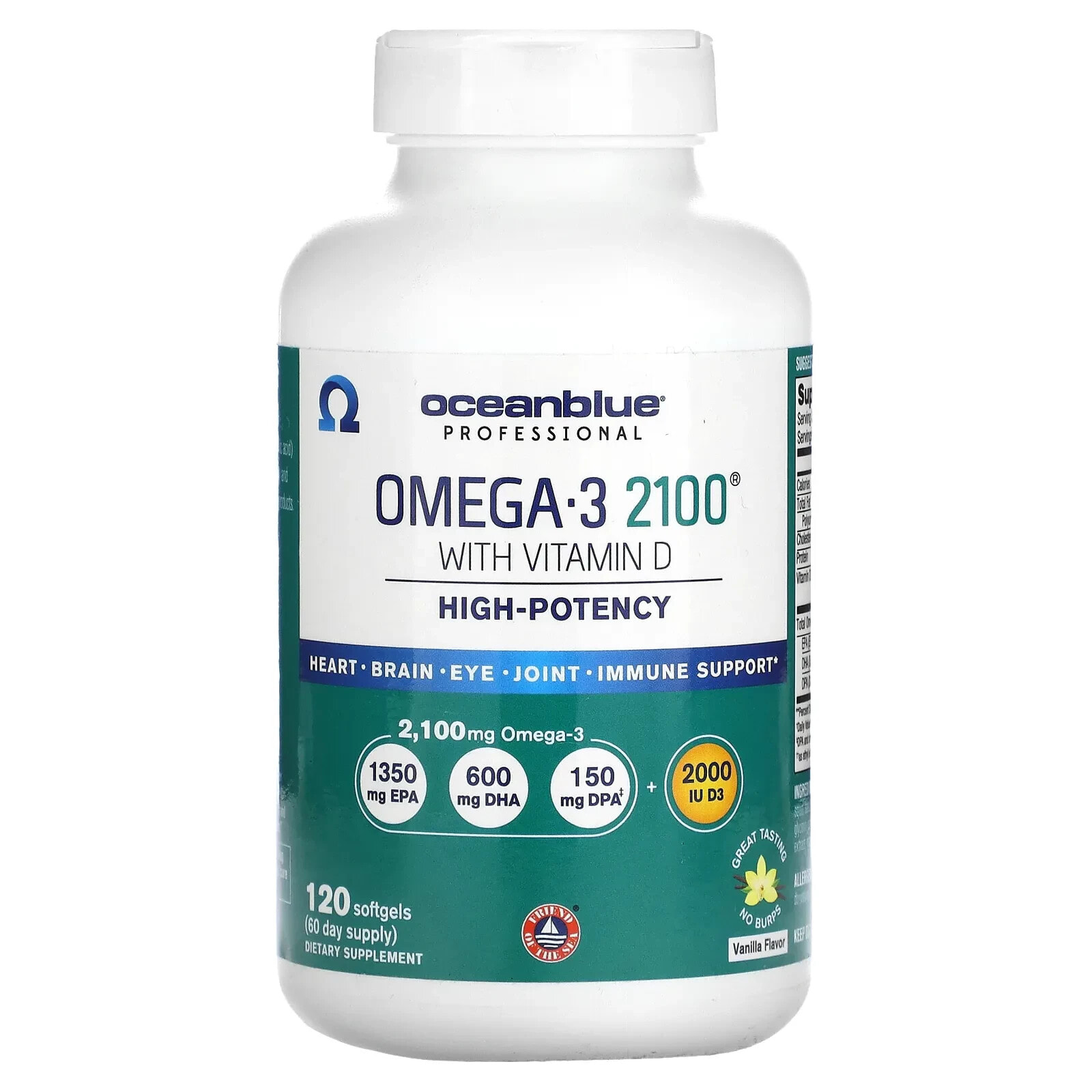 Professional, Omega-3 2100 With Vitamin D, High Potency, Vanilla, 60 Softgels