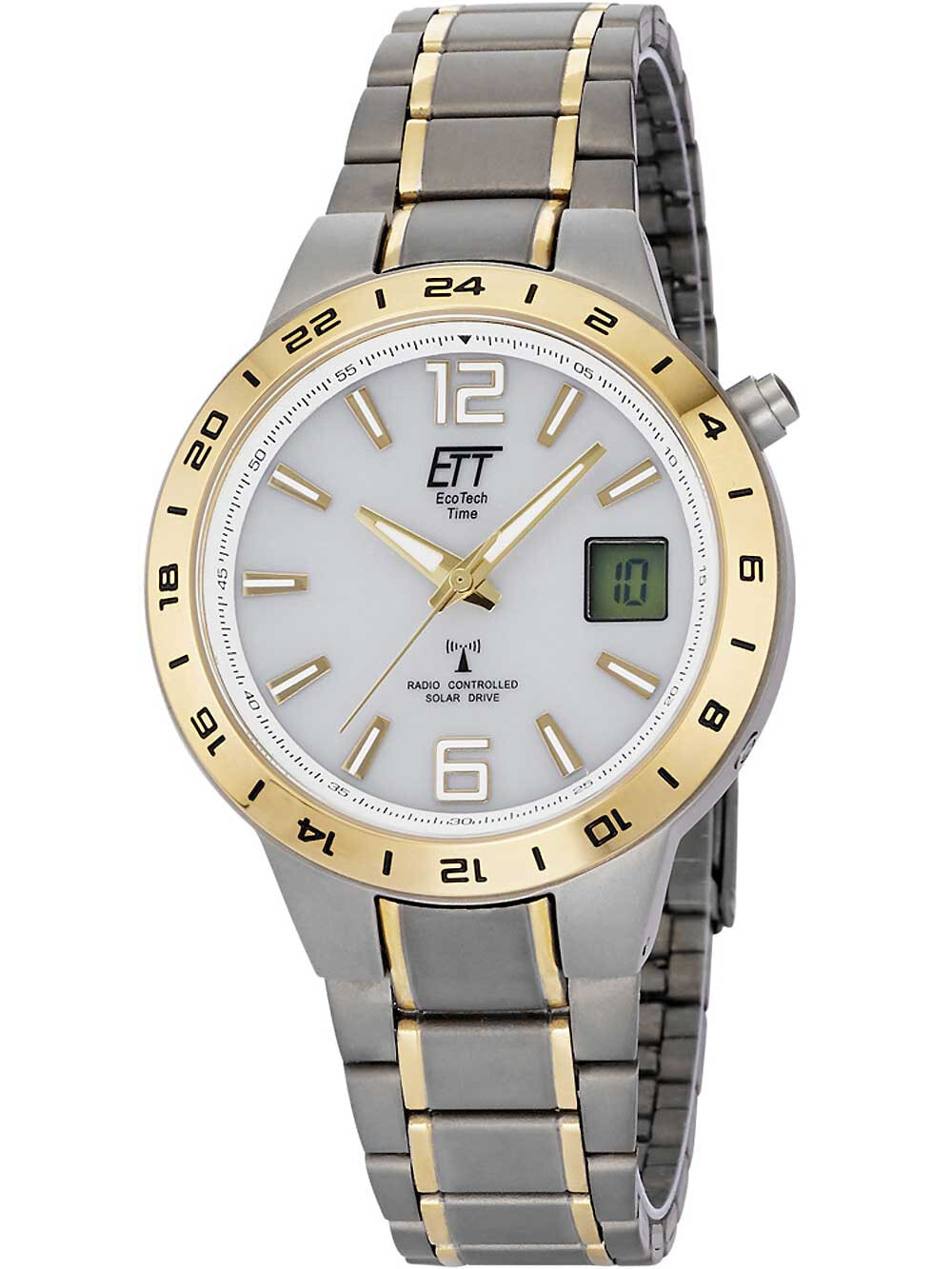 Мужские наручные часы с серебряным браслетом ETT EGT-11410-40M mens solar titanium radio controlled watch 40mm 5ATM