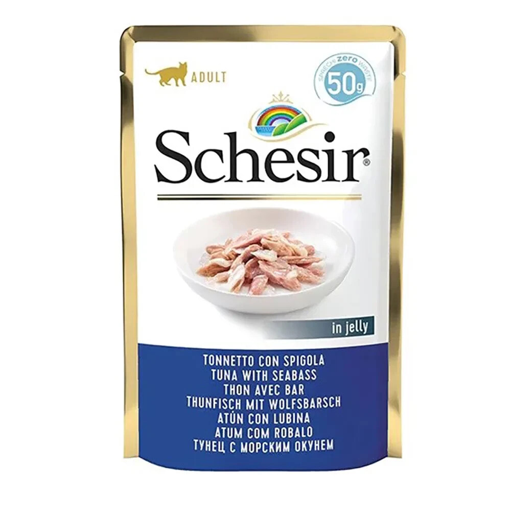 SCHESIR In jelly tuna with seabass wet cat food 50g