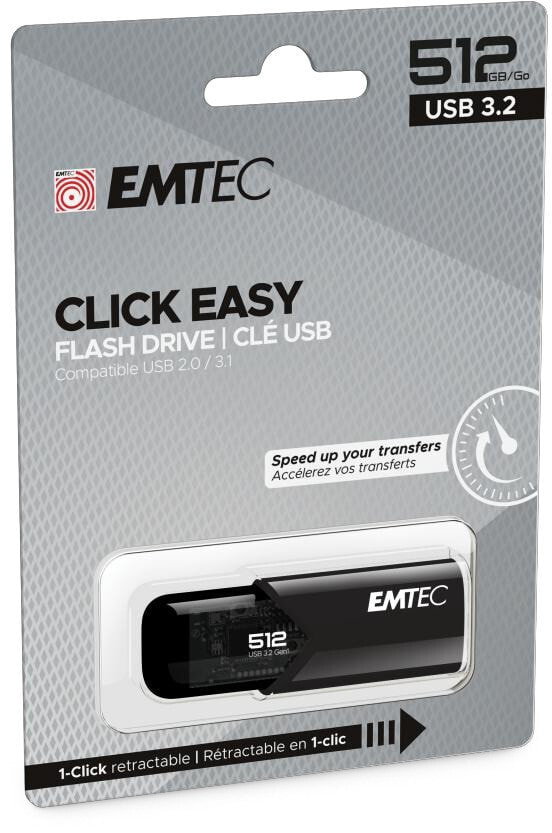Emtec B110 Click Easy 3.2 USB флеш накопитель 512 GB USB тип-A 3.2 Gen 2 (3.1 Gen 2) Черный ECMMD512GB113
