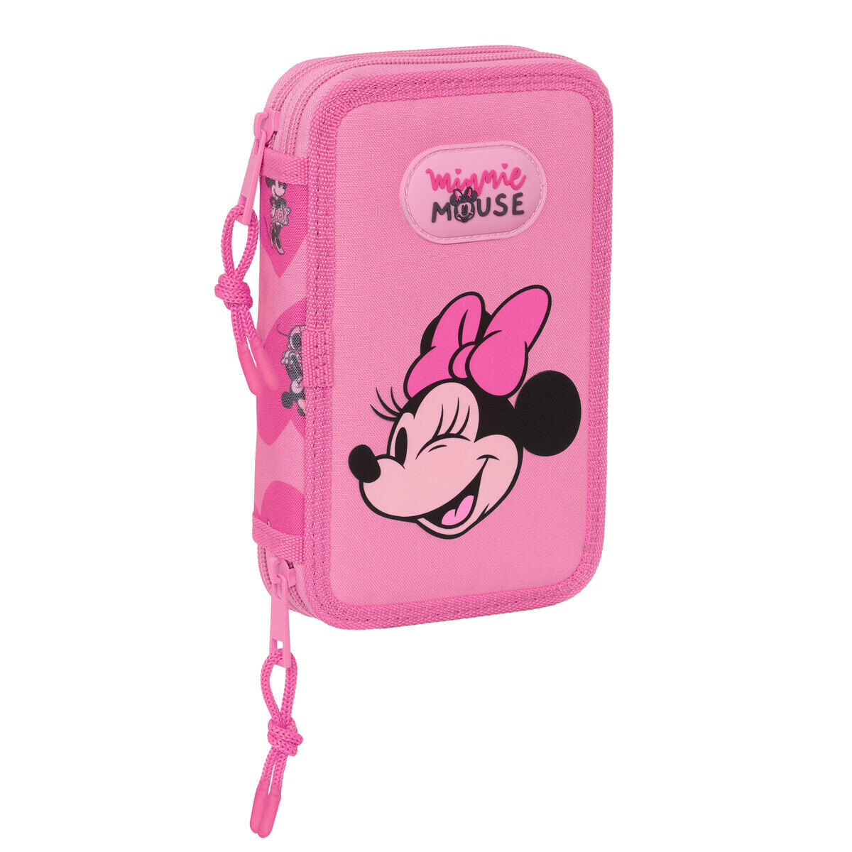 Double Pencil Case Minnie Mouse Loving Pink 12.5 x 19.5 x 4 cm (28 Pieces)