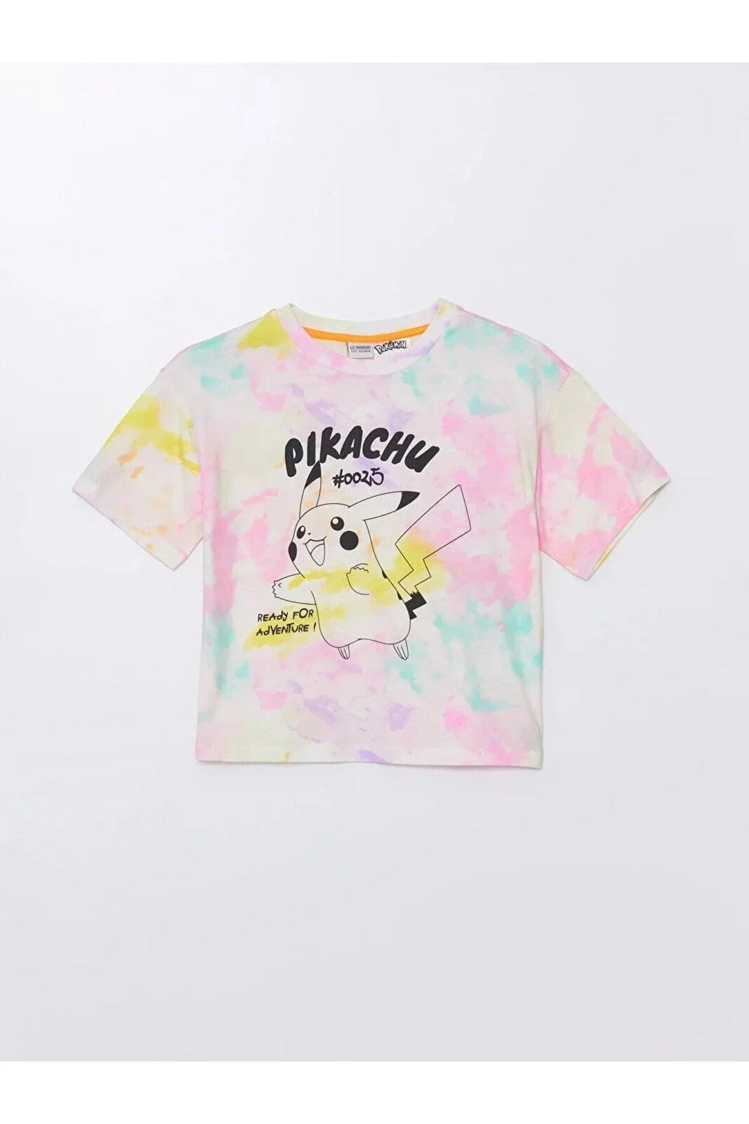 LCW Kids Bisiklet Yaka Pikachu Baskılı Kısa Kollu Kız Çocuk Crop Tişört