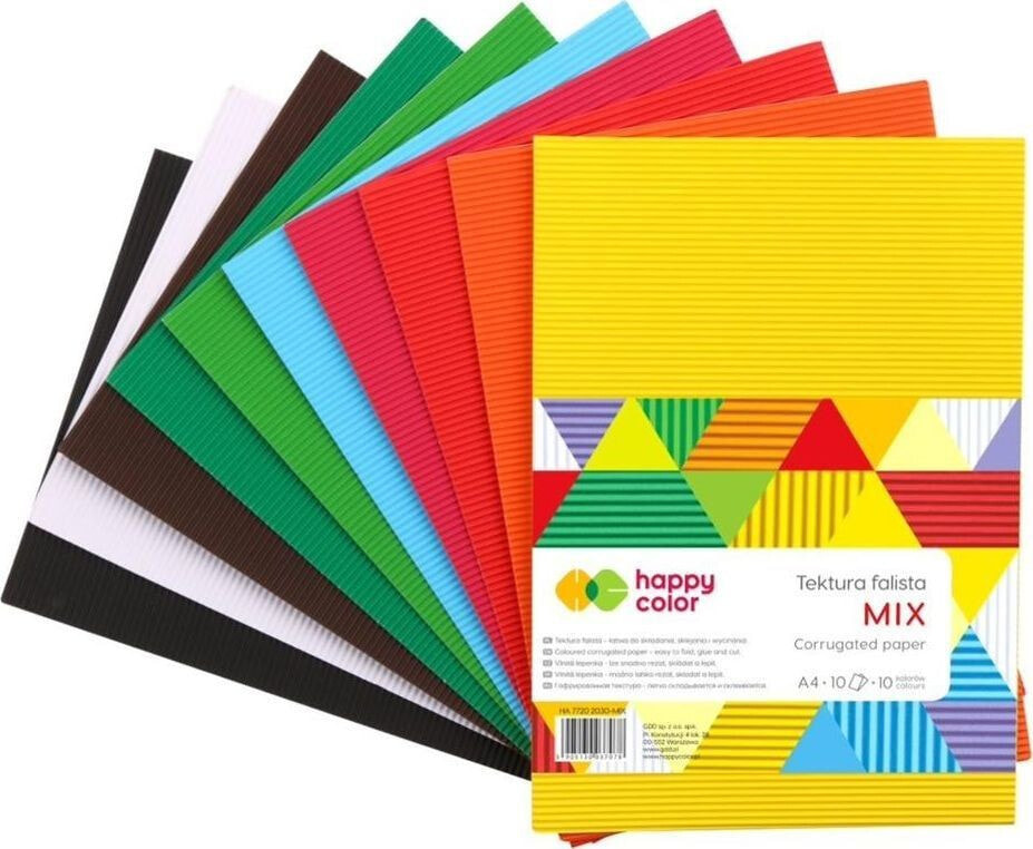 Happy Color Corrugated A4 cardboard, mixed colors 10 sheets