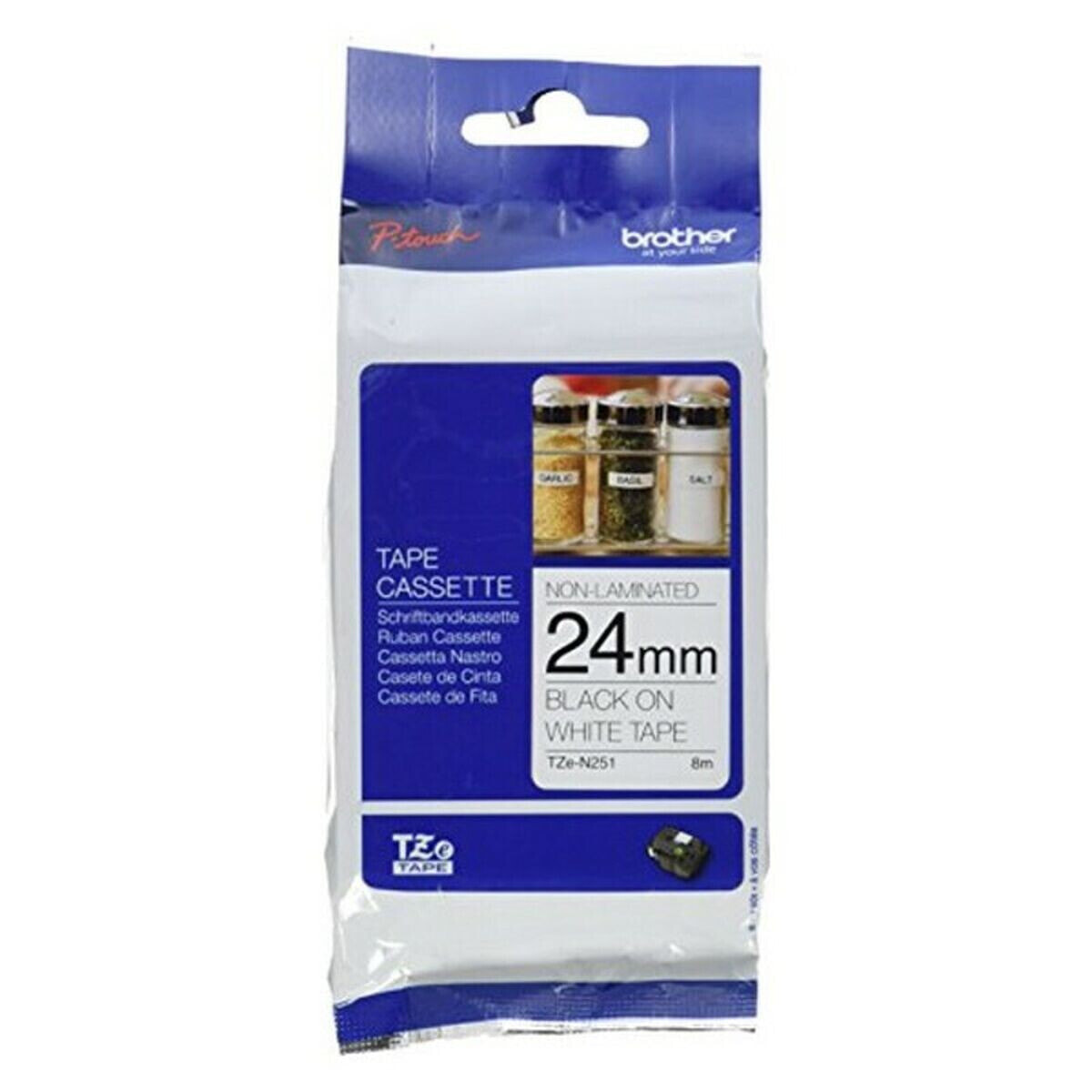 Laminated Tape for Labelling Machines Brother TZe-N251 8 m White Black Black/White