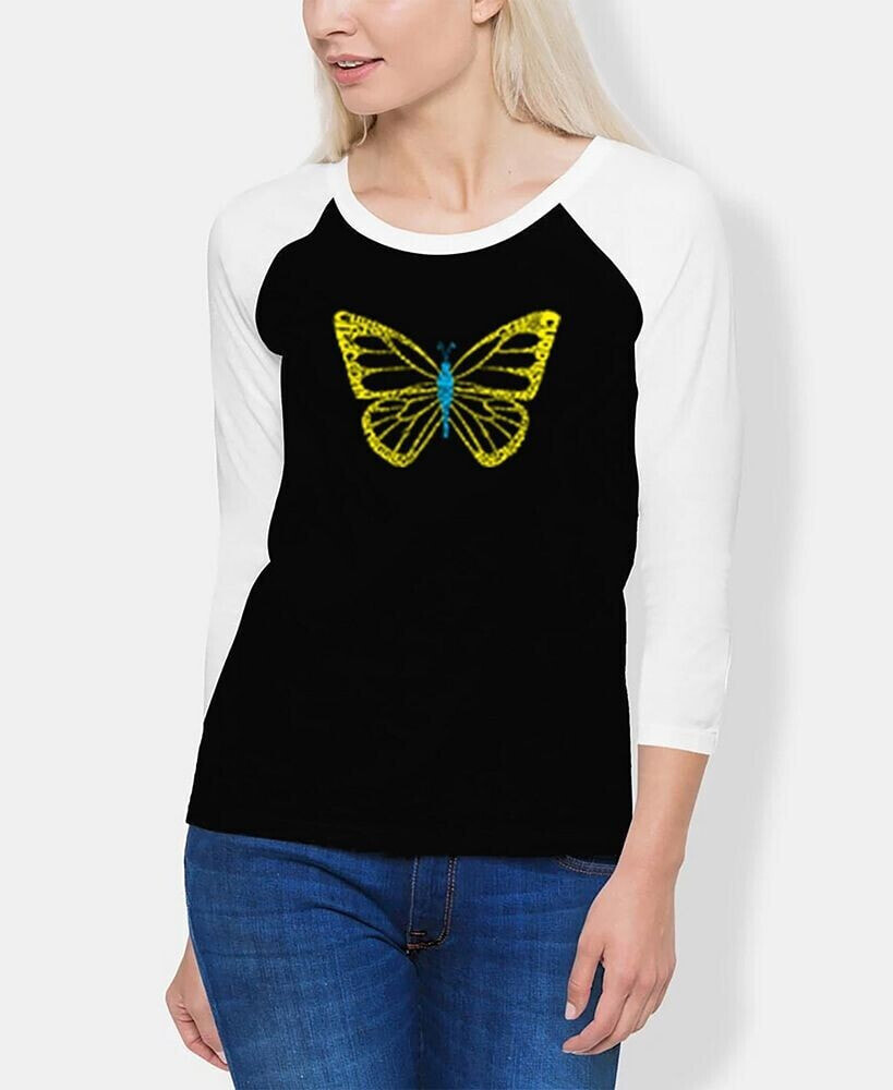 LA Pop Art women's Raglan Butterfly Word Art T-shirt