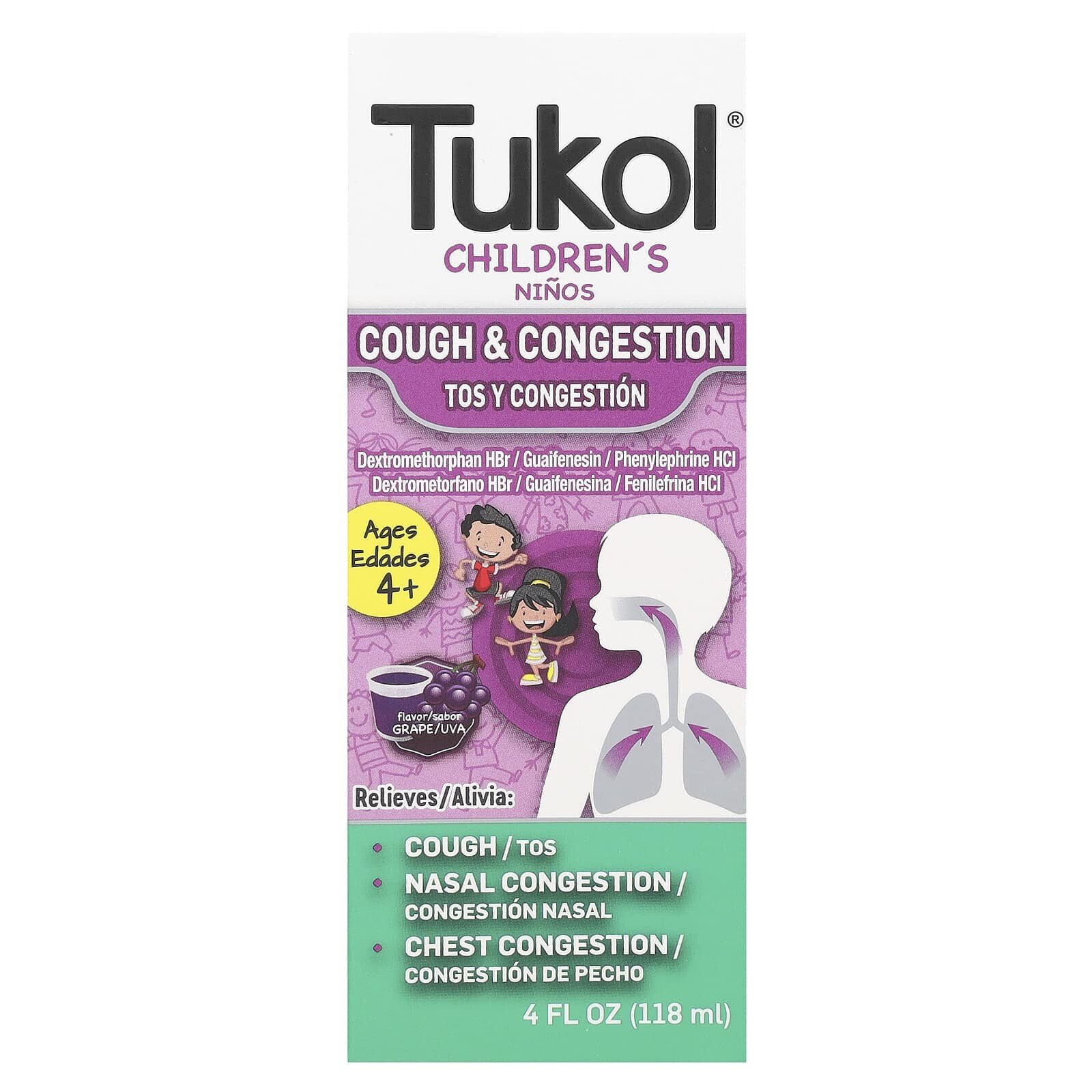 Children's, Cough & Congestion, Ages 4+, Grape, 4 fl oz (118 ml)