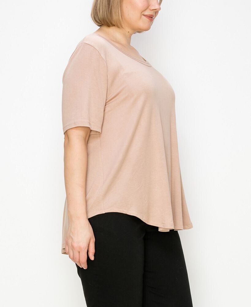 Plus Size Double Binding Swing T-shirt COIN 1804 ფერი: Mocha