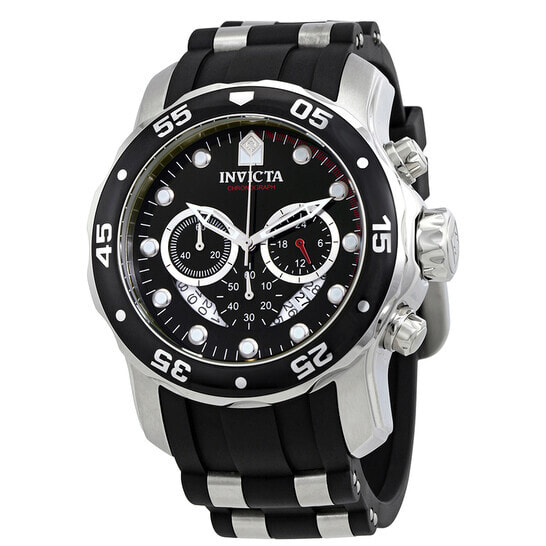 Мужские наручные часы с черным резиновым ремешком Invicta Men Pro Diver Ocean Master Chronograph Black Dial Black Rubber Watch 6977