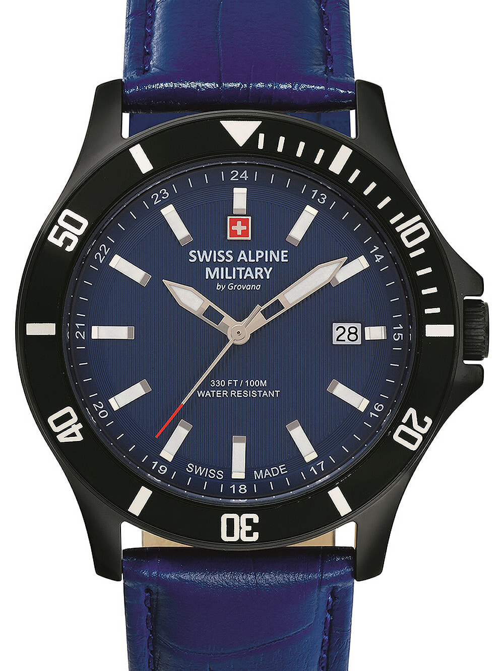 Мужские наручные часы с синим кожаным ремешком Swiss Alpine Military 7022.1575 mens 42mm 10ATM