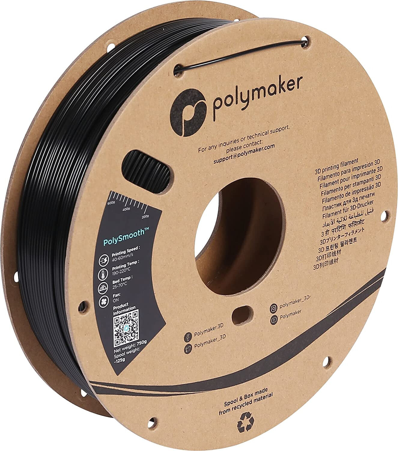 Polymaker PJ01001 PolySmooth Filament polierbar 1.75 mm 750 g Schwarz 1 St.