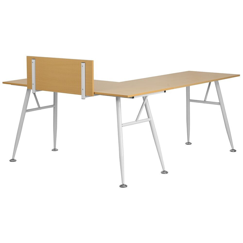Flash Furniture beech Laminate L-Shape Computer Desk With White Metal Frame