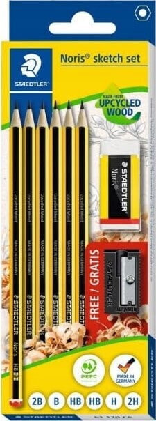 Staedtler Ołówek Noris 6szt 2xHB,1x2B,B,H,2H + gumka+gratis