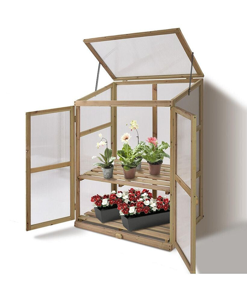 Costway garden Portable Wooden GreenHouse Cold Frame Raised Plants Shelves Protection