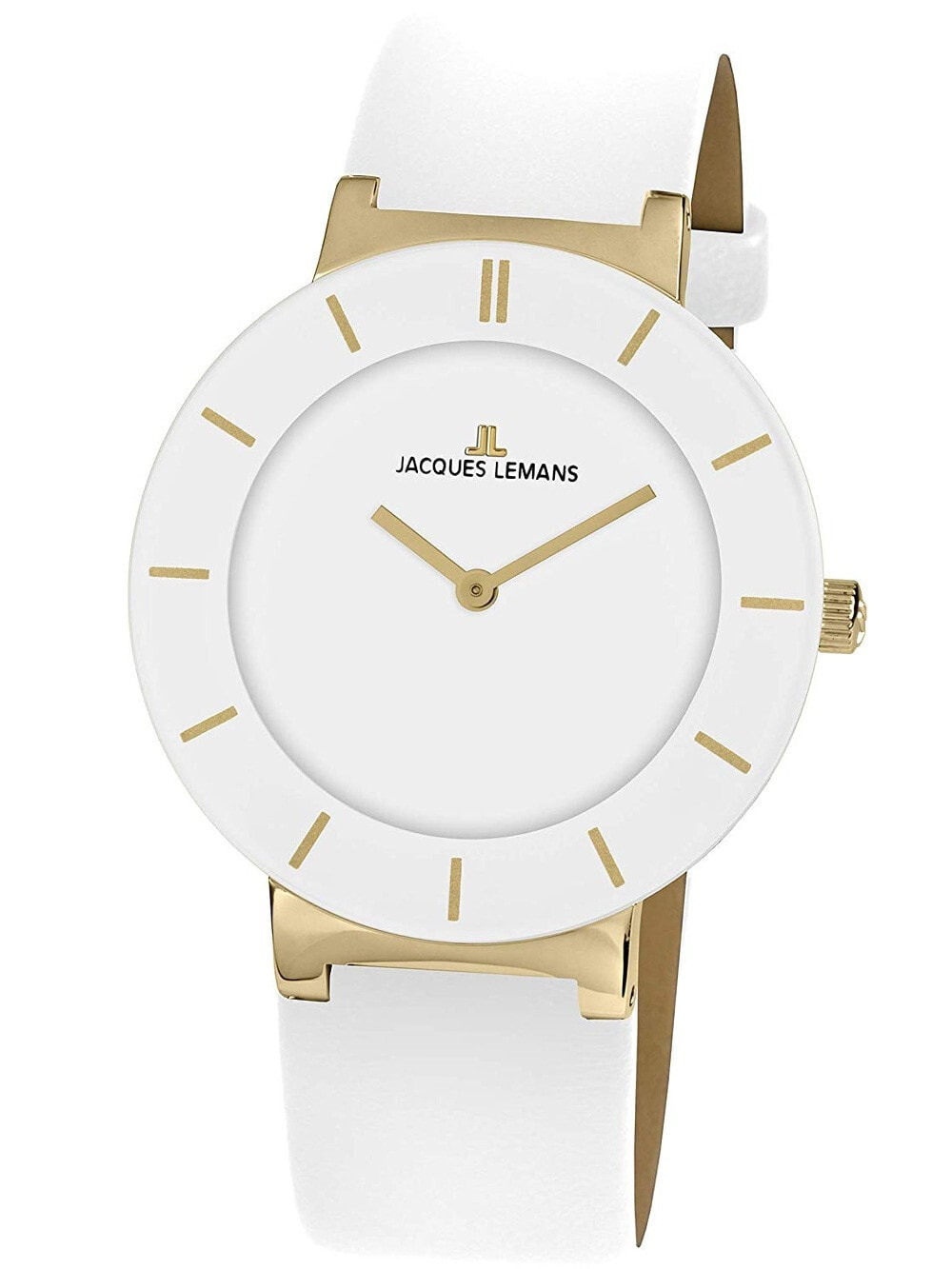 Женские часы аналоговые круглые белы кожаный браслет Jacques Lemans
