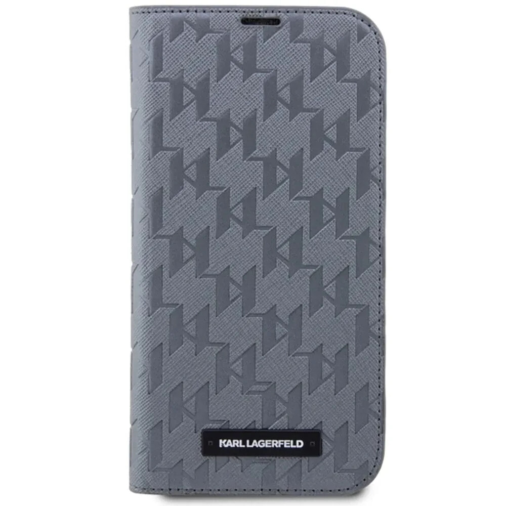 KARL LAGERFELD Klbkp14Lsaklhpg iPhone 14 Pro 6.1 Book Srebrny Saffiano Monogram phone case