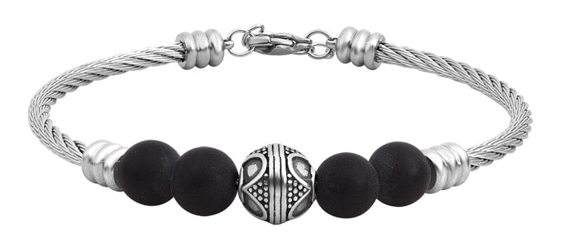 Modern steel bracelet with beads VEDB0291S-C