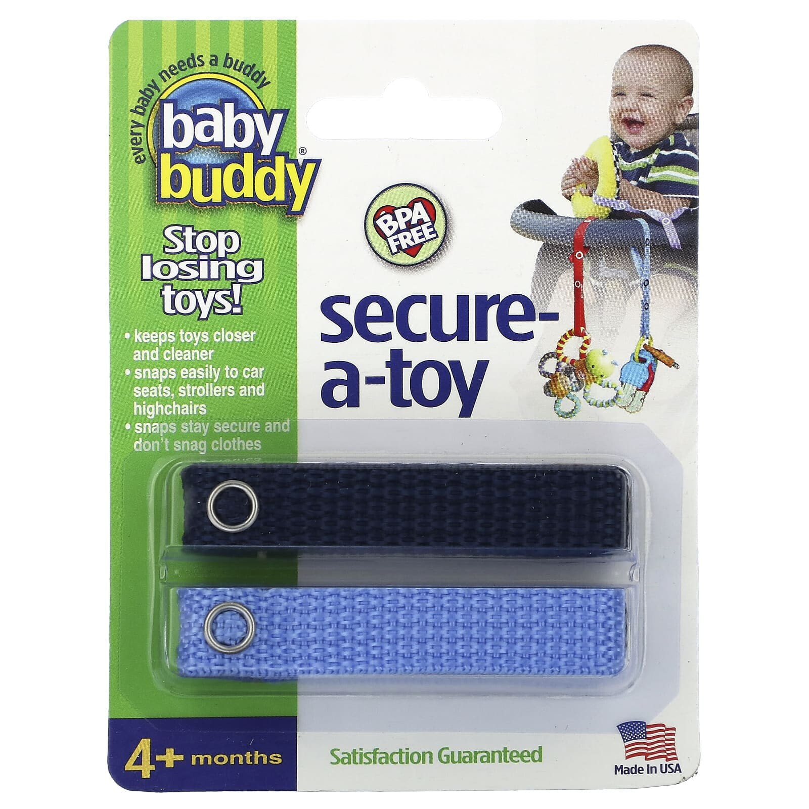 Secure-A-Toy, 4+ Months, Deep Blue & Sky Blue, 2 Straps