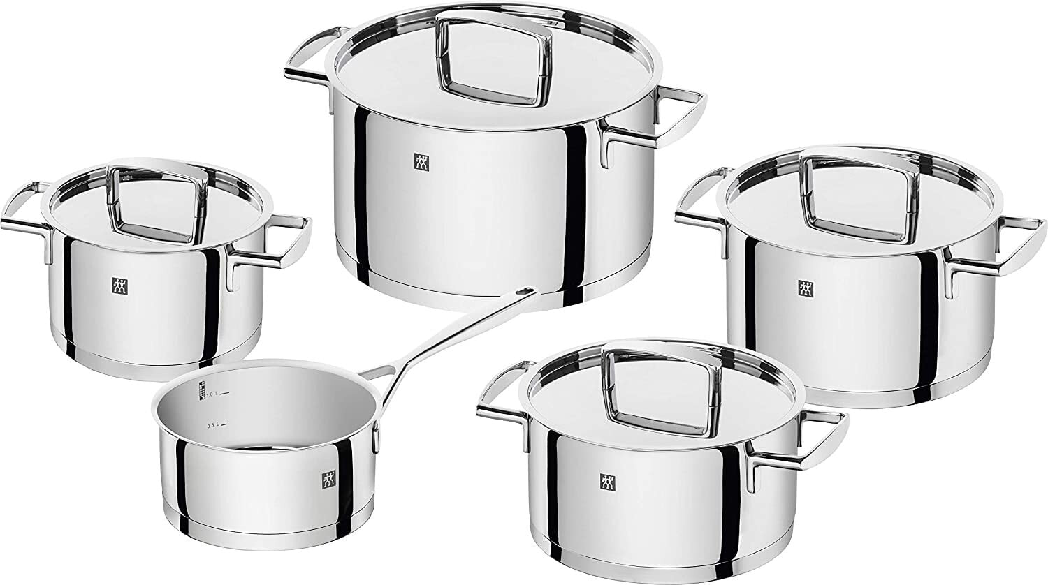ZWILLING Essence Stainless Steel Saucepan Set, 4 Pieces, 3 Lids, Suitable for Induction Cookers