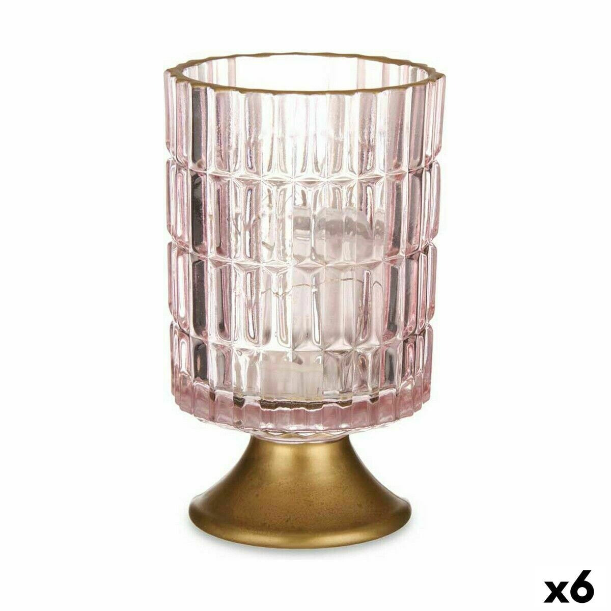 Светодиодный фонарь Розовый Позолоченный Cтекло 10,7 x 18 x 10,7 cm (6 штук)