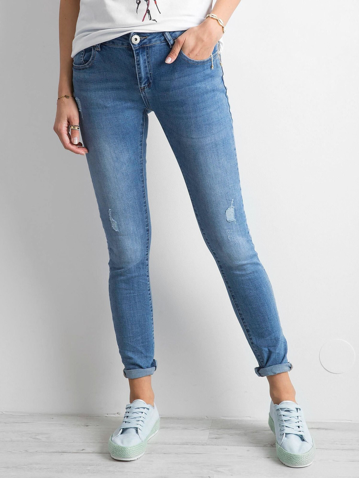 Женские джинсы скинни с низкой посадкой укороченные голубые Factory Price