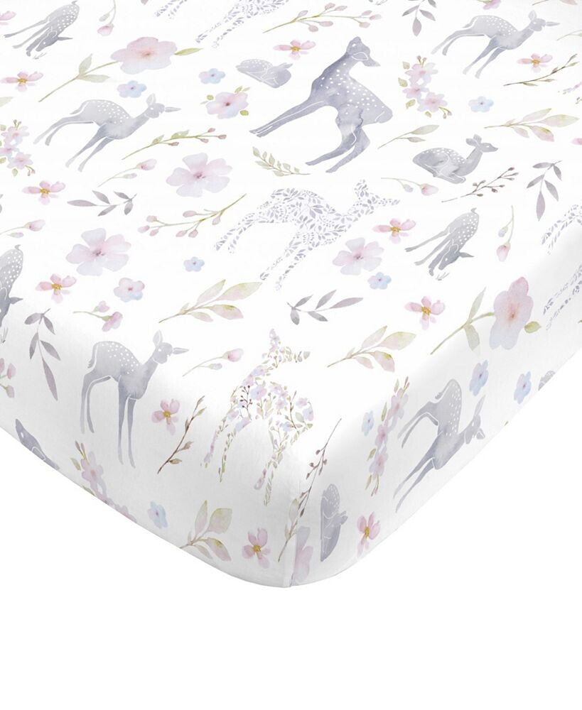 Floral Deer Fitted Crib Sheet