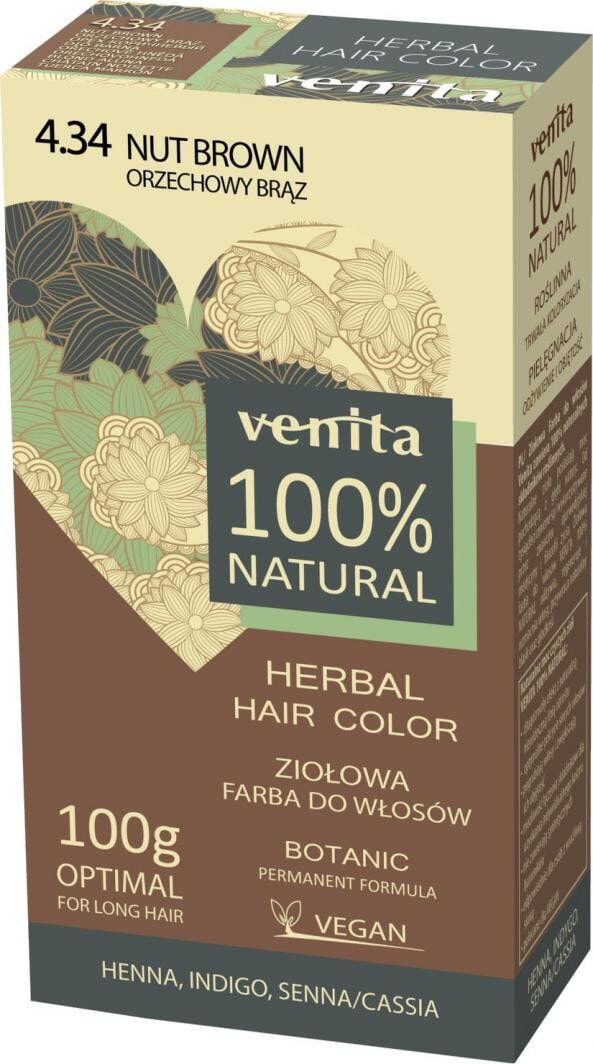 Venita Herbal Hair Color No.4.34 Органическая краска для волос, оттенок ореховый 100 г