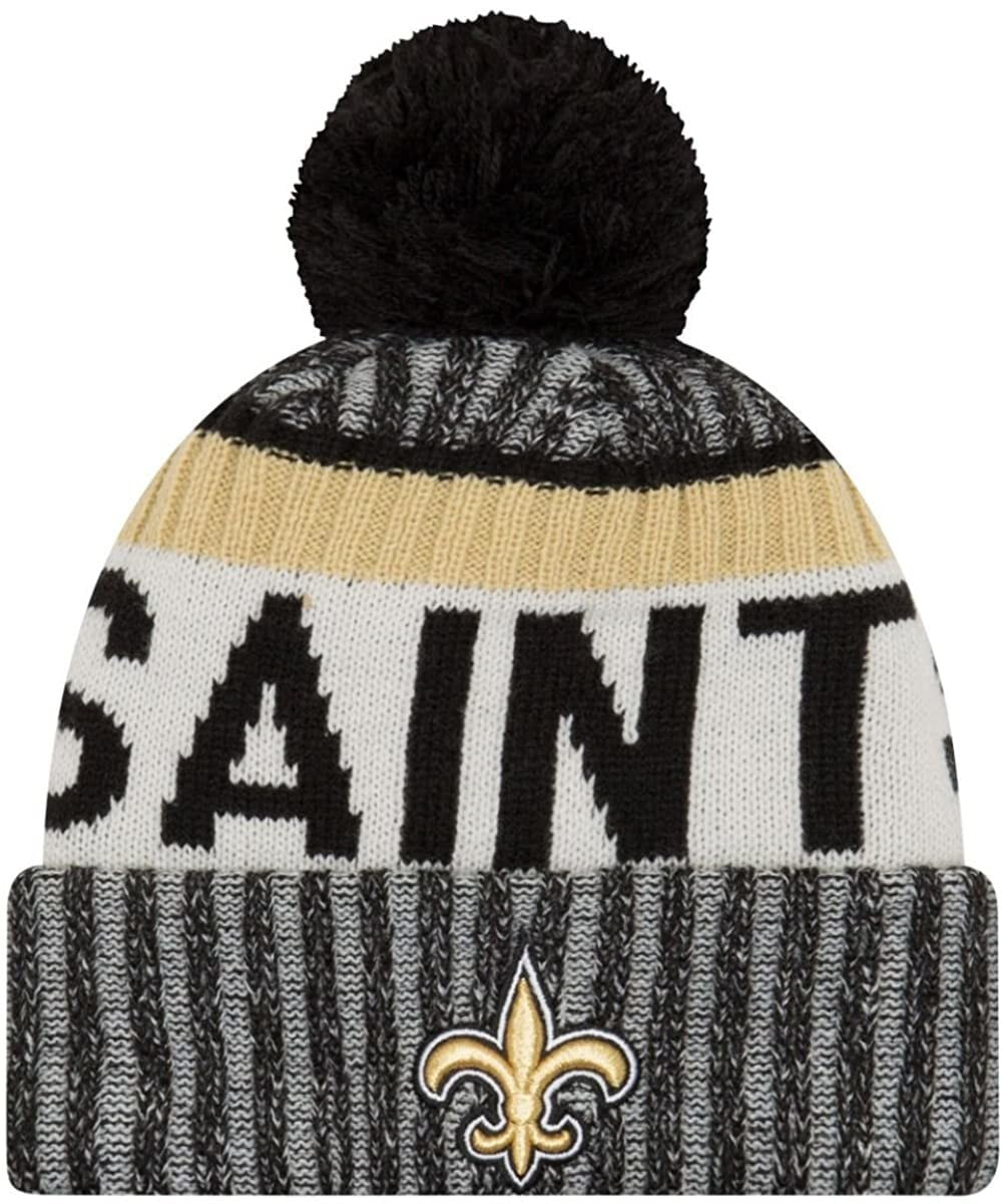 Мужская шапка серая бежевая вязаная New Era  New Orleans Saints NFL Sideline 2017  Beanie  Black